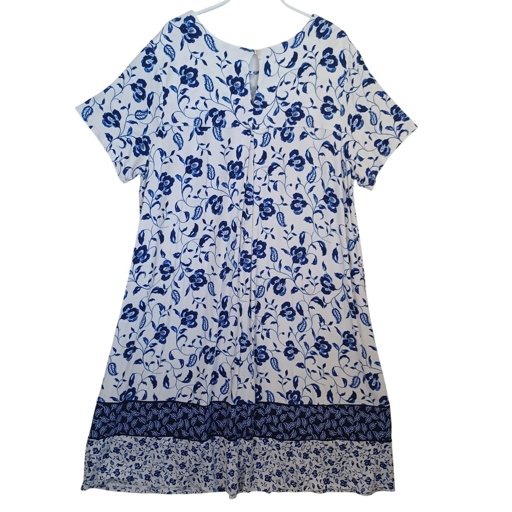 J. Jill Wearever Blue White Floral Vine Border Print Knit Dress XL KDR191831